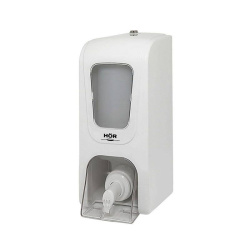 Дозатор для жидкого мыла Hor БИЗНЕС X7 нажимной 0,7л, корпус белый, стекло и кнопка прозрачные