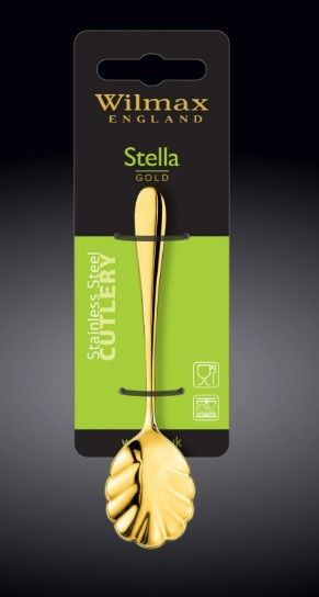 Ложка десертная Wilmax Stella золотая L 110 мм (на блистере)