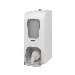 Дозатор для жидкого мыла Hor БИЗНЕС X12 нажимной 1,2л, корпус белый, стекло и кнопка прозрачные