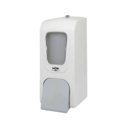 Дозатор для жидкого мыла Hor БИЗНЕС X7 нажимной 0,7л, корпус белый, стекло прозрачное, кнопка серая