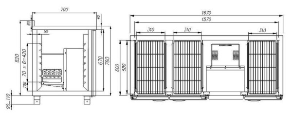 Стол холодильный Carboma T70 M3-1 (3GN/NT Carboma) с бортом (0430-2 корпус нерж 9 ящ)