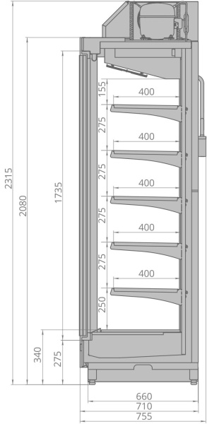Холодильная горка гастрономическая BrandFord ESC PLUG-IN VRIII.2080.700.125